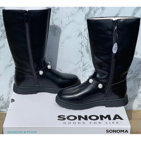 Sonoma girls size 3 Black Knee-High Boots With Pearl Accents Memory Foam - Picture 2 of 9